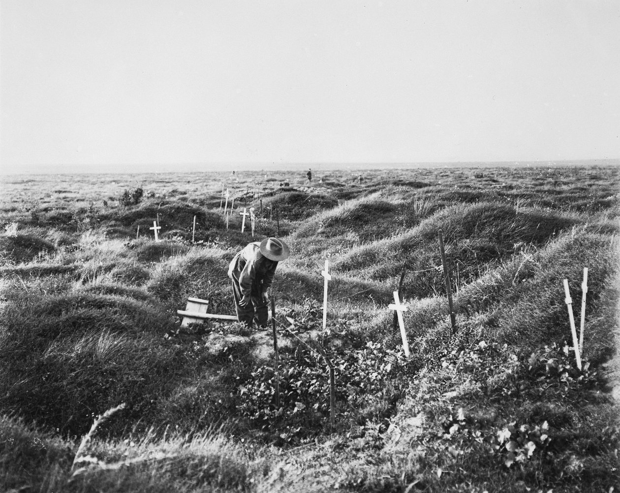 Udsigt over spredte australske grave langs OG1-linjen på slagmarken Pozieres, 16. september 1917 af Australian Photographer