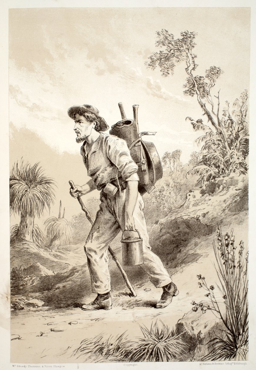 Digger on the Tramp, fra The History of Australasia af David Blair, McGrady, Thomson og Niven, 1879 af Australian School