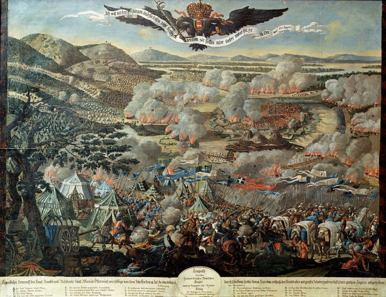 Turkenes omringning af Wien i 1683 (gouache på lærred) af Austrian School