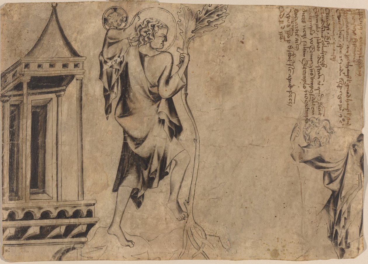 En aedicule med to studier af den hellige Christopher af Austrian 14th Century