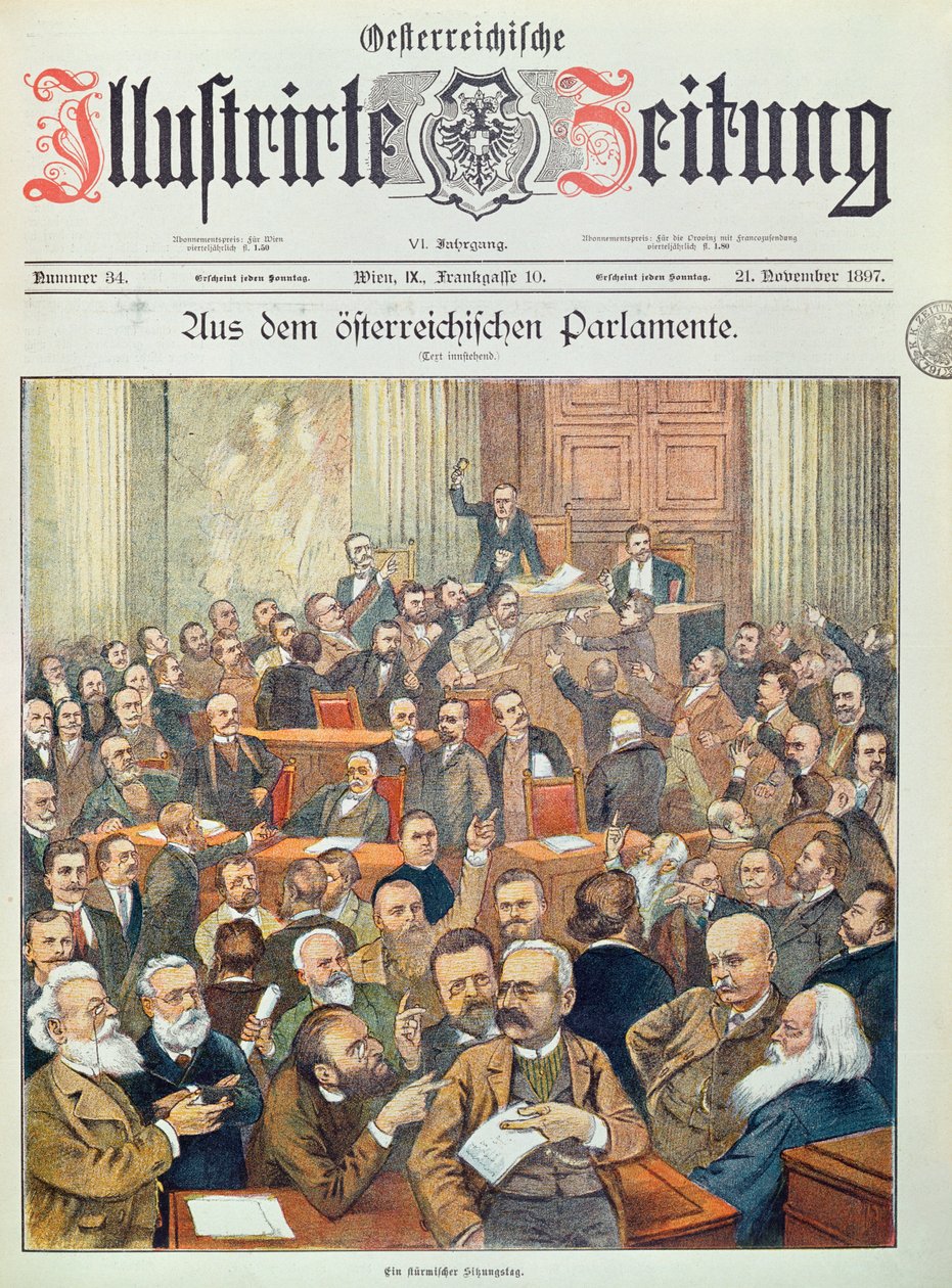 En stormfuld session i det østrigske parlament i Wien, 1897 af Austrian School