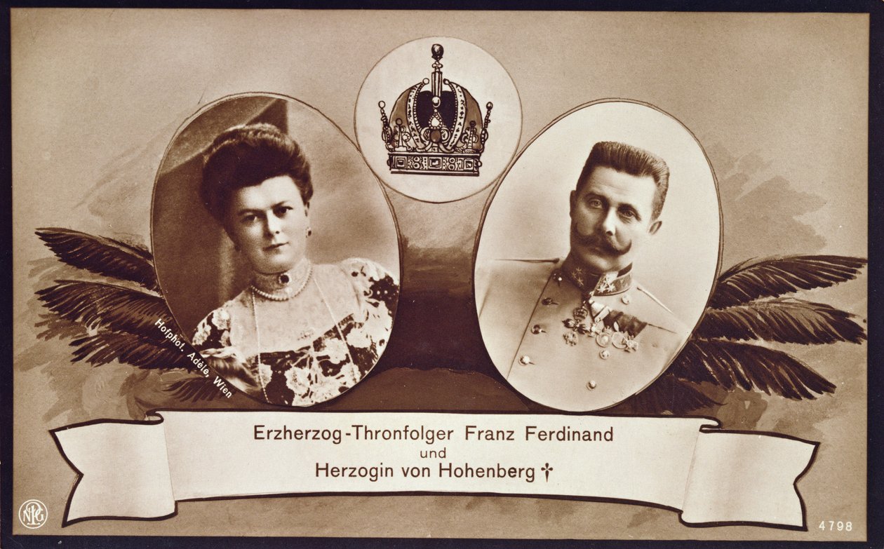 Ærkehertug Franz Ferdinand af Østrig, arving til den østrigske trone og hans kone, hertuginde af Hohenberg, 1914 af Austrian School