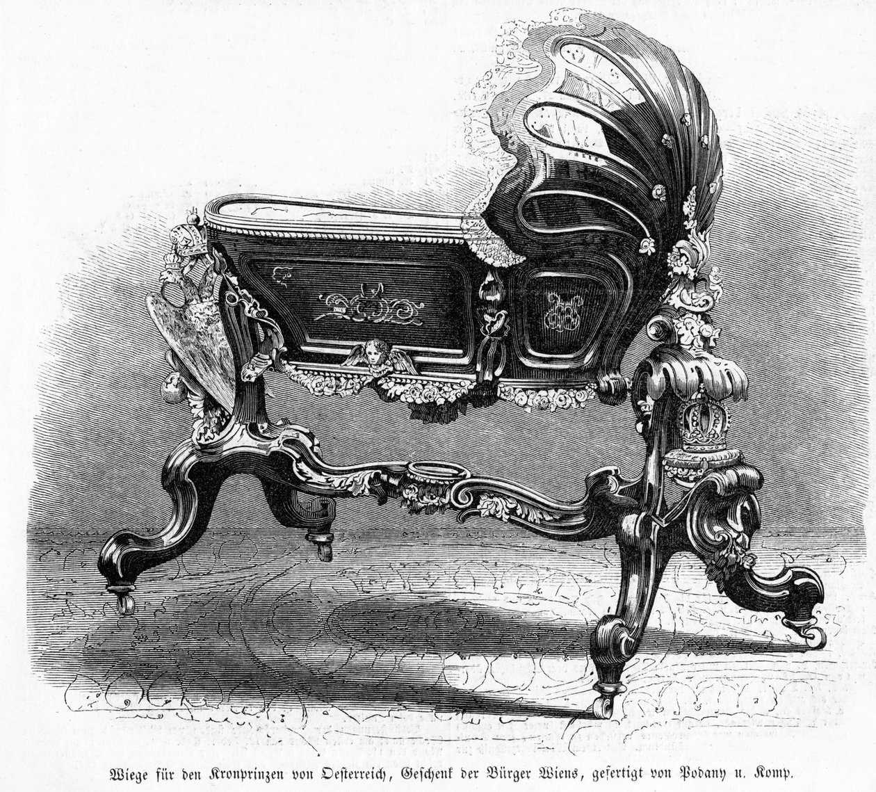 Barneseng af den østrigske kronprins, illustration fra Leipziger Illustrirte Zeitung, 1859 (træstik) af Austrian School