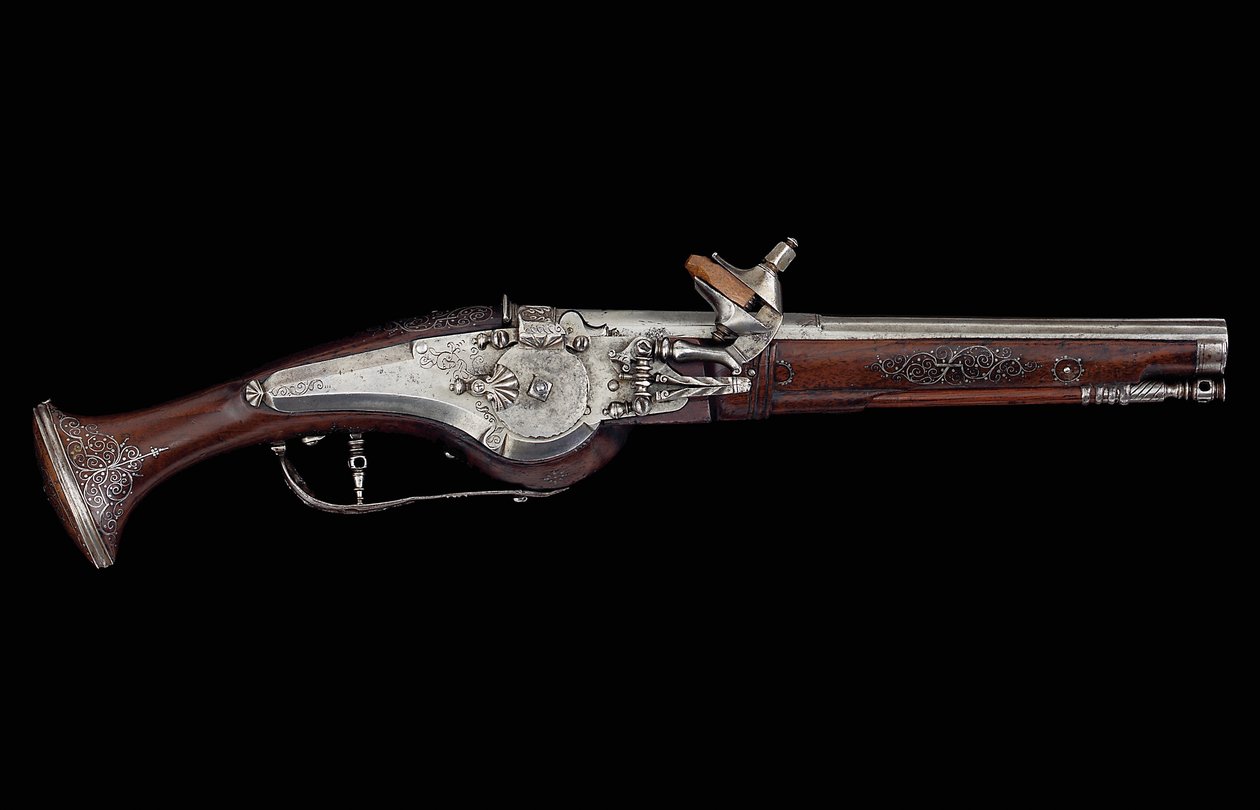 Kärnten (Ferlach) pistol med hjullåsemekanisme med et internt automatisk sikkerhedssystem, ca. 1650 (stål og valnød) af Austrian School