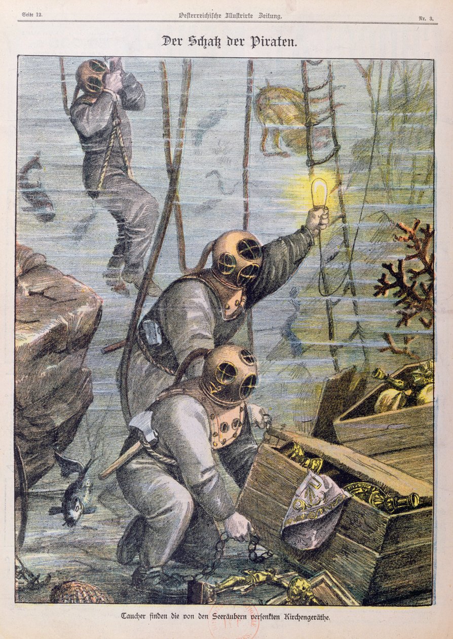 Dykkere finder skatte plyndret af pirater fra kirker, 1897 af Austrian School