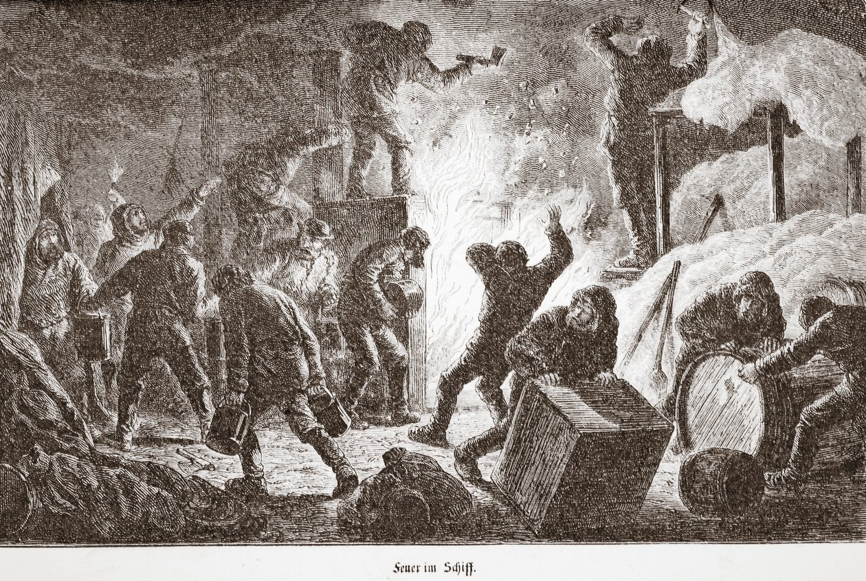Brand om bord på skibet, 1876 af Austrian School