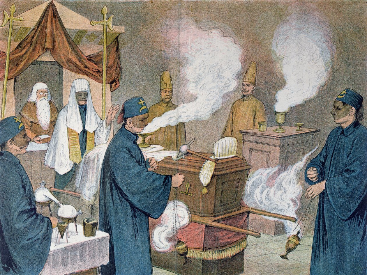 Begravelse i en frimurerloge i Østrig, 1897 af Austrian School