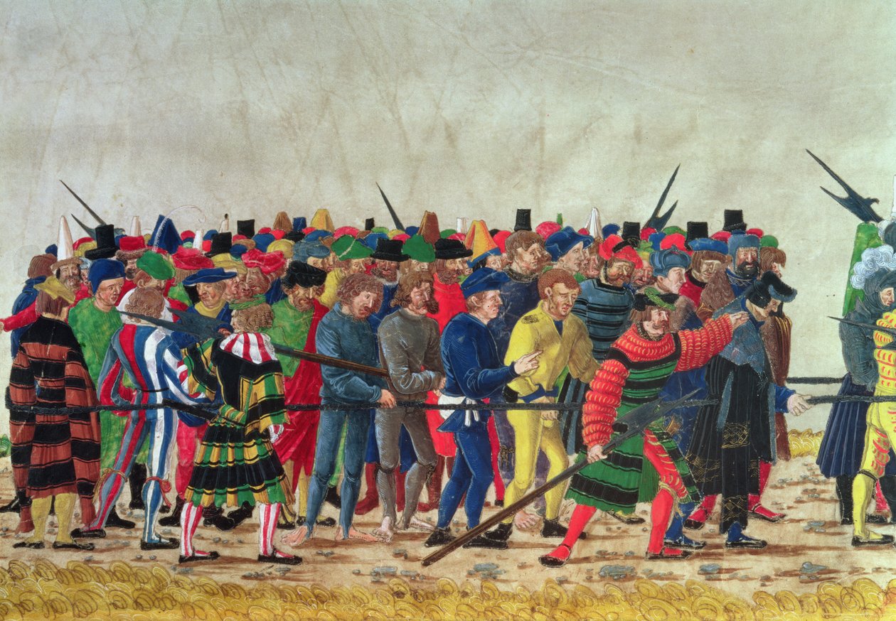 Helleberdiere af Maximilian I (1459-1519) bevogter franske fanger af Austrian School