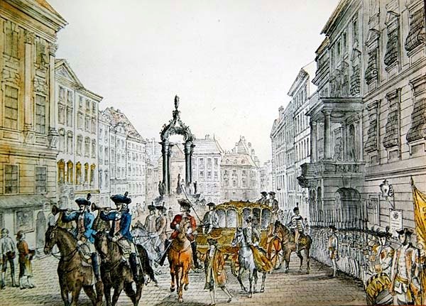 Imperial cortège i Graben, Wien, begyndelsen af det 19. århundrede (gravering) af Austrian School