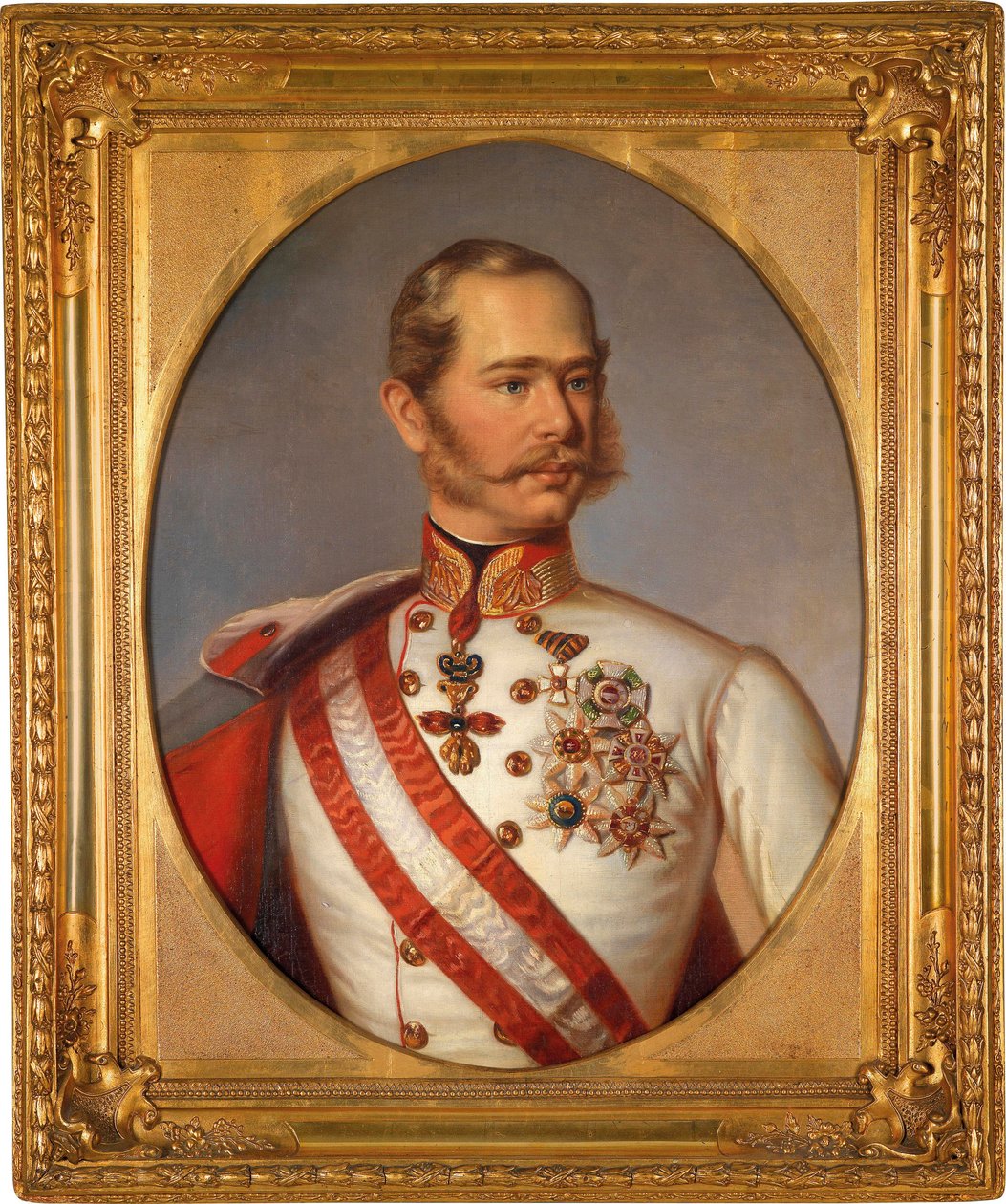 Portræt af Francois Joseph I af Østrig (1830-1916). Han har udsmykningen af ​​Det Gyldne Skind. Anonymt maleri, olie på lærred, omkring 1855. Østrigsk kunst af Austrian School