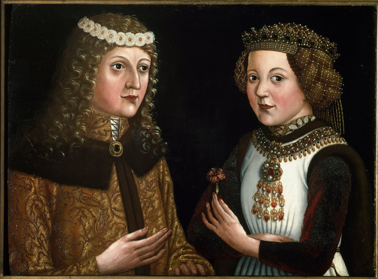 Portræt af Ladislaus Posthumous, konge af Bøhmen, Ungarn og Kroatien, med sin forlovede Magdalena af Valois af Austrian School
