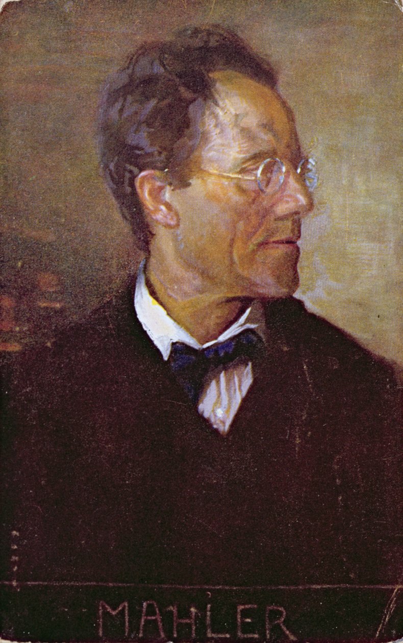Postkort med et portræt af Gustav Mahler (1860-1911) ca. 1910 (farvelitografi) af Austrian School
