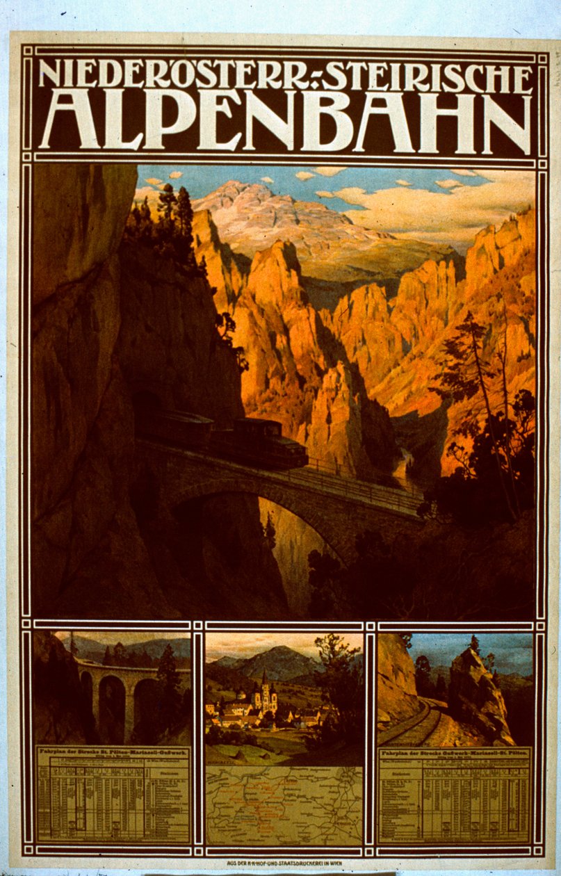 Plakat for den Niederösterreich-Styrianske Alpine Railway af Austrian School