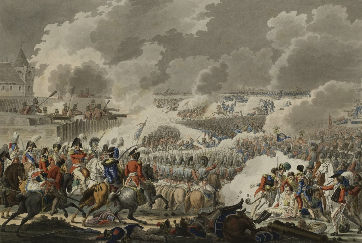 Slaget ved Waterloo, 18. juni 1815, udgivet af Artaria and Co, ca. 1820 (farvet radering) af Austrian School