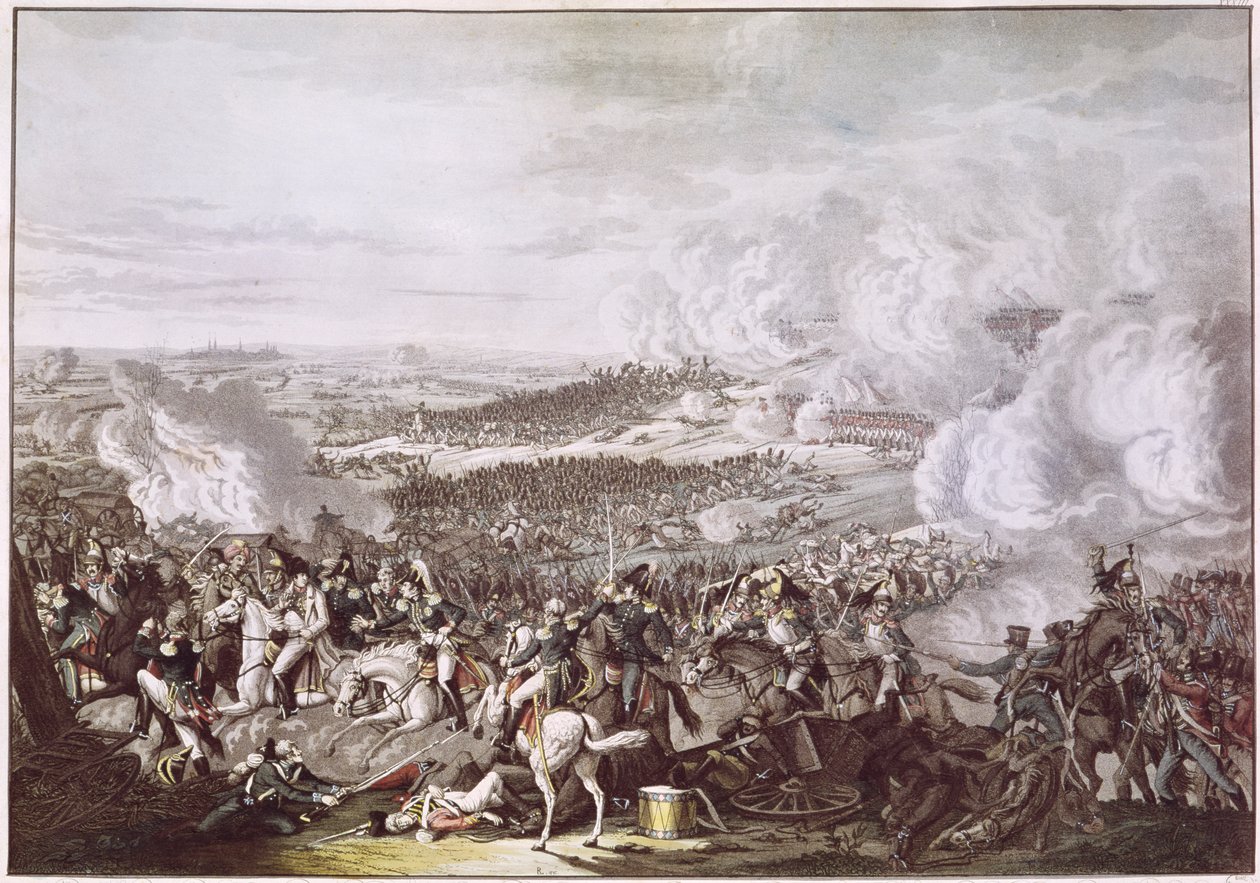 Napoleons flugt (1769-1821) efter slaget ved Waterloo, 18. juni 1815, ca. 1815-30 af Austrian School