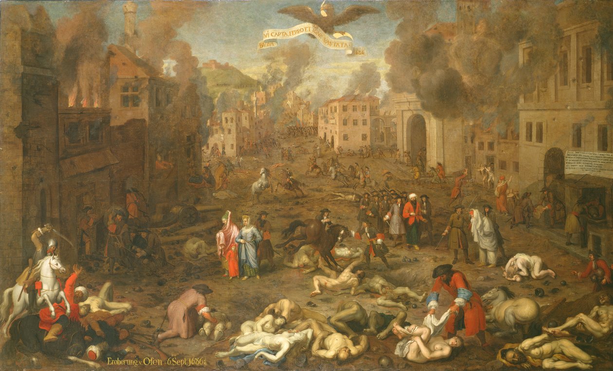 Stormen af Ofen den 6. september 1686 (olie på panel) af Austrian School
