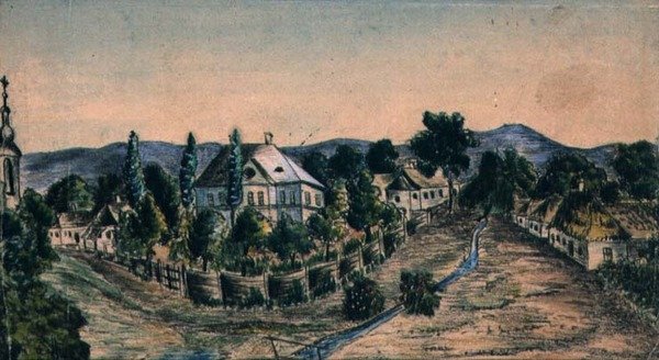 View of a Country Village, ca. 1830 (akvarel på papir) af Austrian School