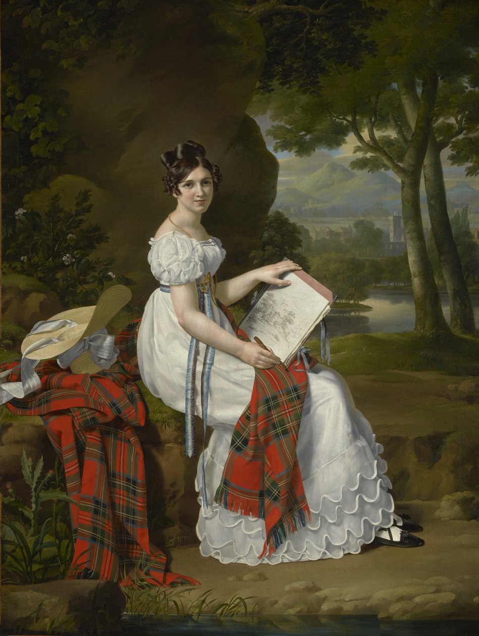 Kvinde tegner i et landskab, ca. 1830 af Austrian School