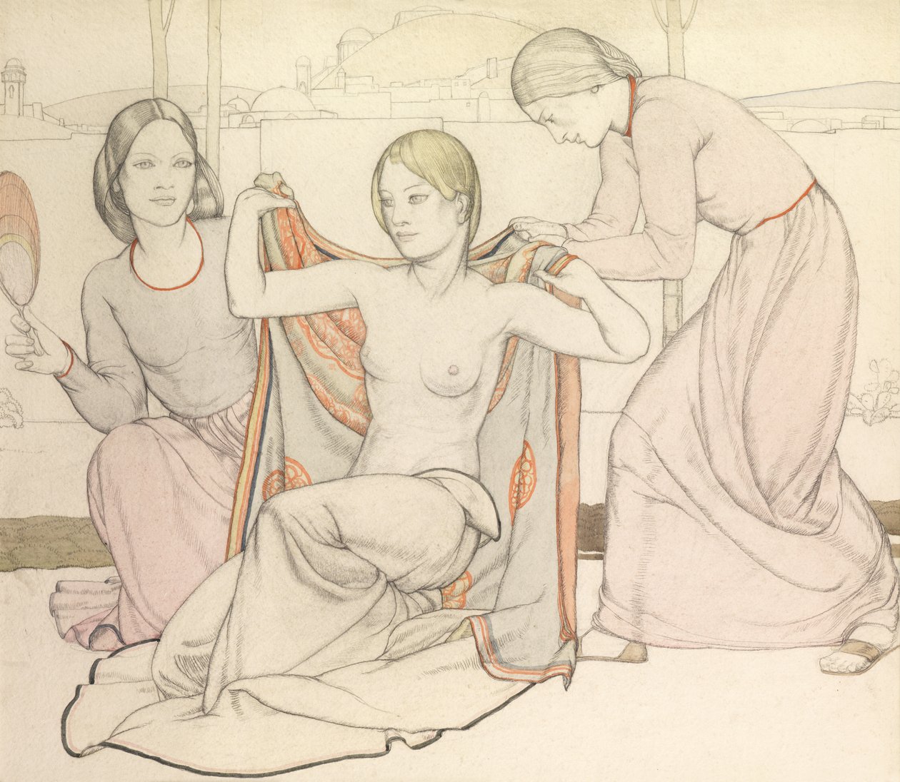 De badende (akvarel og blyant) af Averil Mary Burleigh