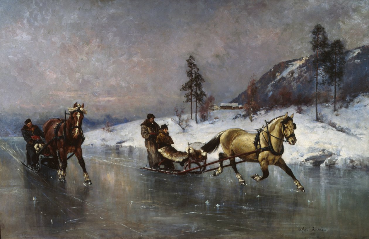 Kanetur på isen (olie på lærred) af Axel Hjalmar Ender