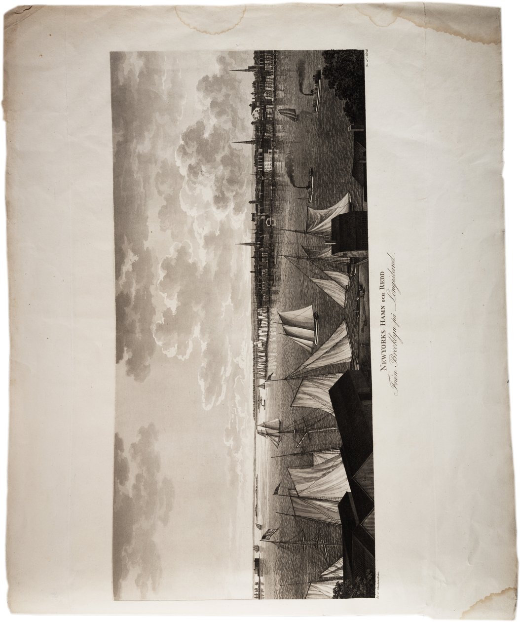 New York Harbour, fra Brooklyn til Long Island, fra et atlas over USA, 1824 (akvatint) af Axel Leonhard Klinckowström