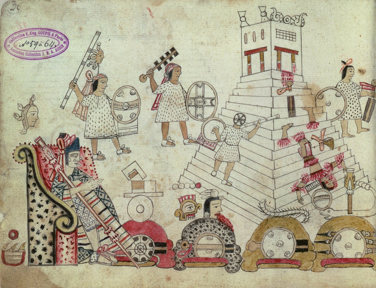 Krigsfanger ofret til solguden, fra en aztekisk kodex (efter erobring, 1519) af Aztec