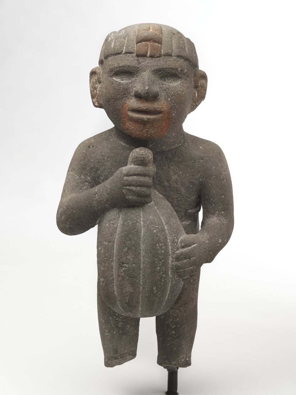 Mand med en kakaopæl, 1440-1521 (vulkansk sten med spor af rødt pigment) af Aztec