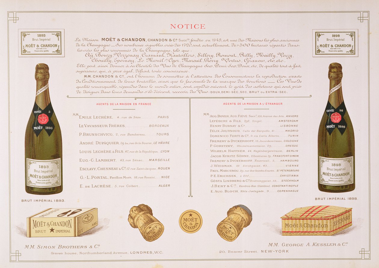 Agenter over hele verden og prøver af emballage, fra Le France Vinicole, pub. af Moet & Chandon, Epernay af B. Arnaud