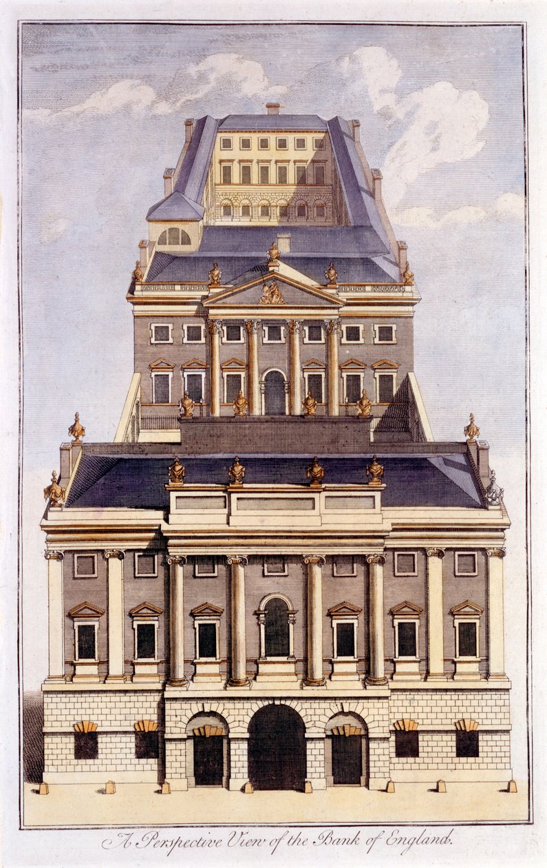 Et perspektivbillede af Bank of England, slutningen af det 18. århundrede af B. Cole