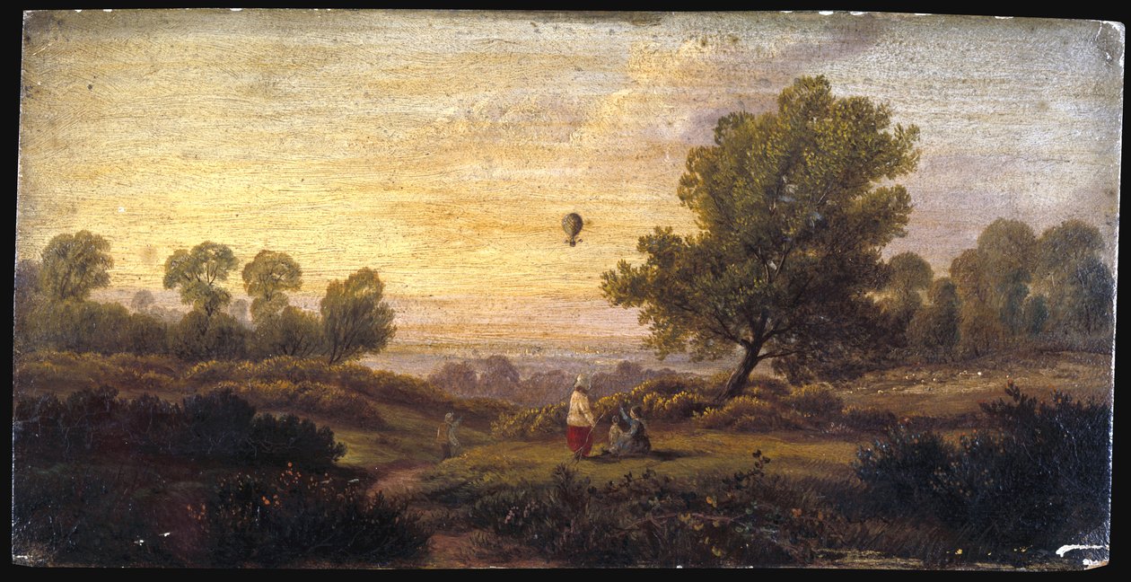 Ballon over skov, ca. 1840 af B. Cook