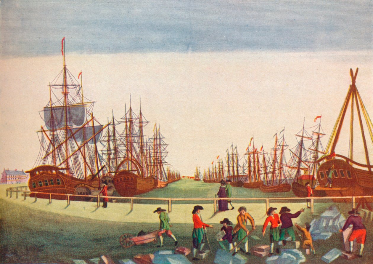 Hvalfangstskibe ved Kingston On Hull, c1780 af B. F. Liezel