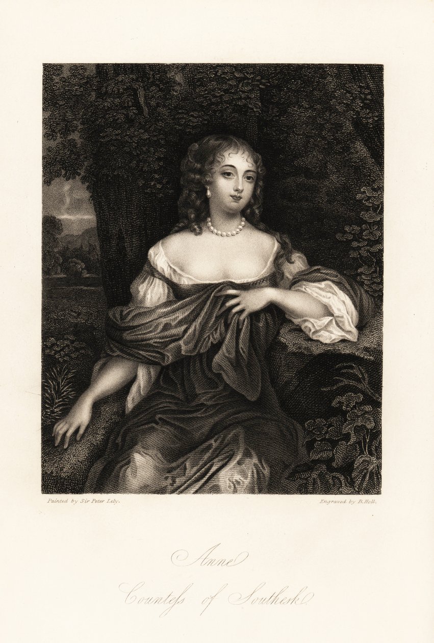 Portræt af Anne Carnegie, grevinde af Southesk, hustru til James Carnegie, tidligere Lady Anne Hamilton, berygtet for sin affære med hertugen af York, ca. af B. Holl