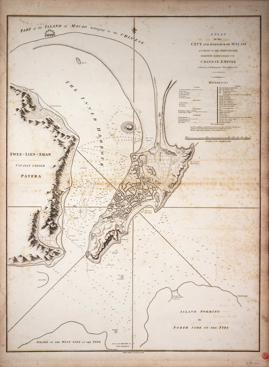Macao. Nøgle til byplan. Fra Macartney-ekspeditionen i 