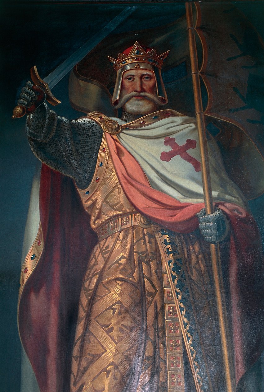Tjekkiet, Sydbøhmen, Rozmberk Slot, korsfarer, fresko af B. Strobl, detalje af B. Strobl