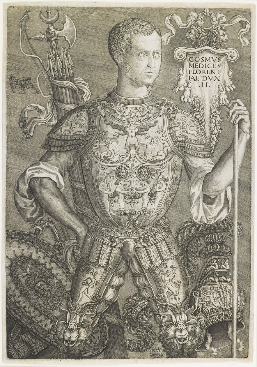 Cosmo I de Medici, graveret af Niccolo della Casa (fl. C.1543-48) af Baccio (after) Bandinelli