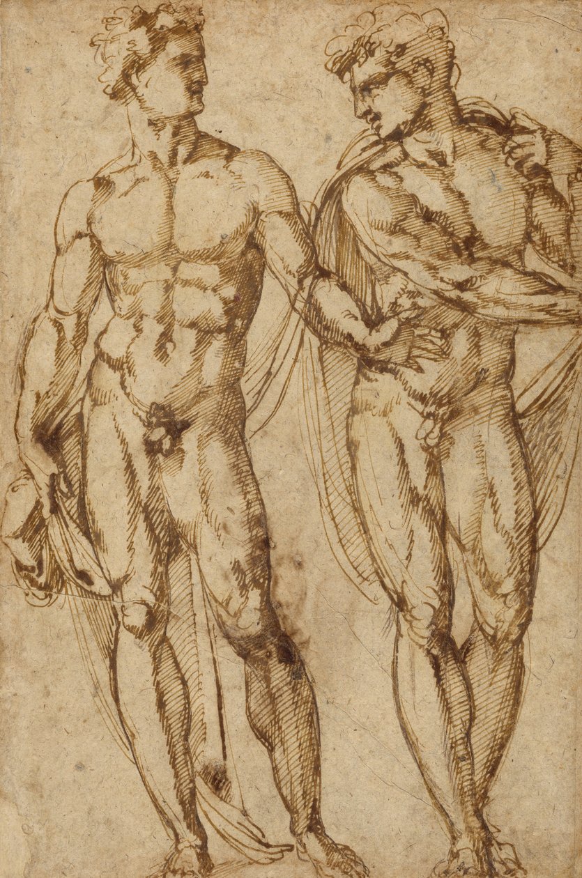 Studie af to mænd (recto); studie af en skægget mands hoved (verso) af Baccio Bandinelli