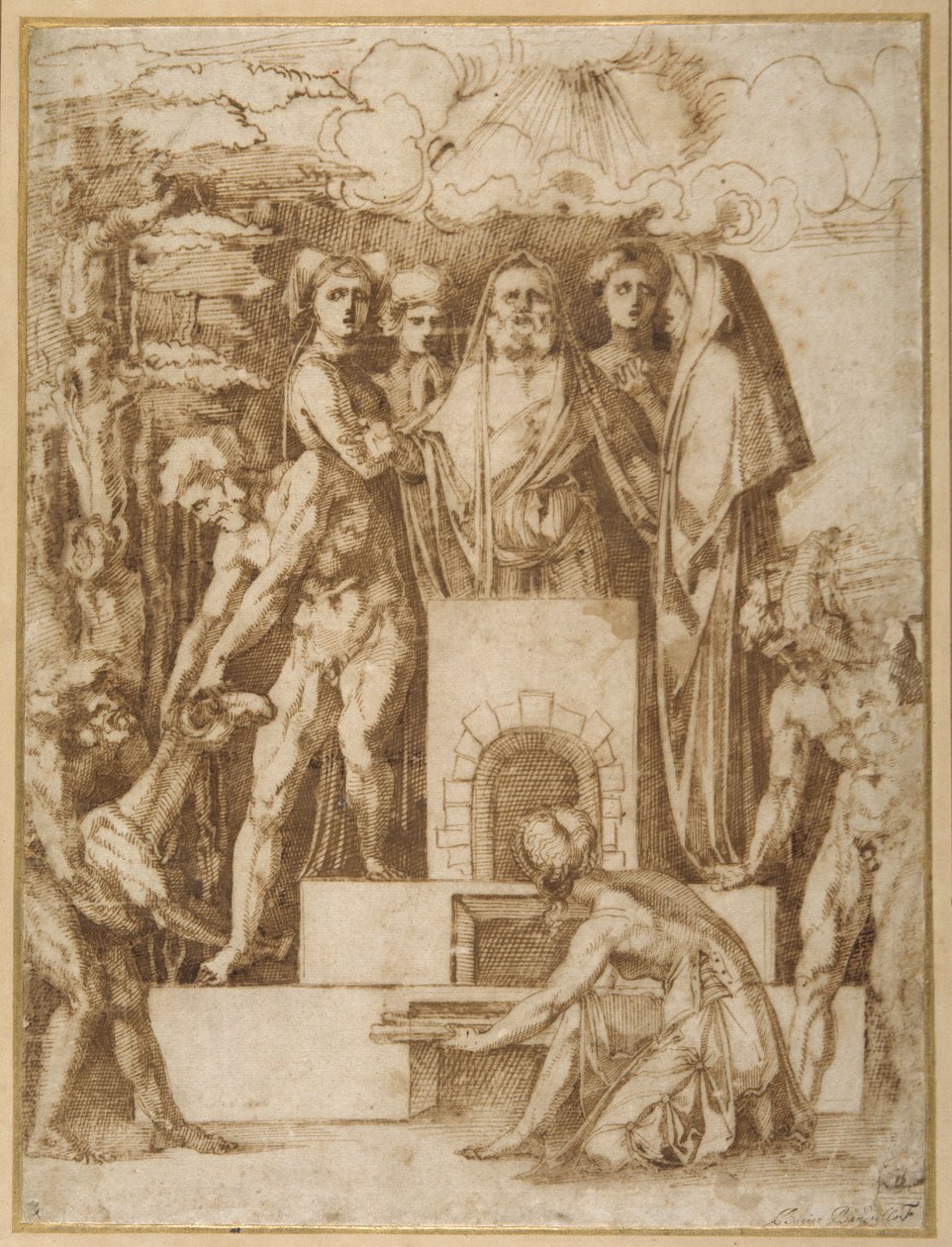 The Sacrifice of Noah (pen og brunt blæk på hvidt papir) af Baccio Bandinelli