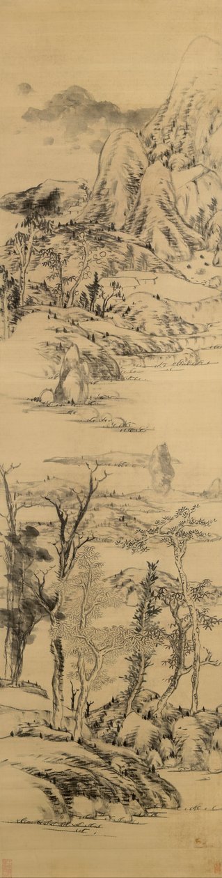 Landskab i stil med Wang Meng, (ca. 1309-1385) af Bada Shanren