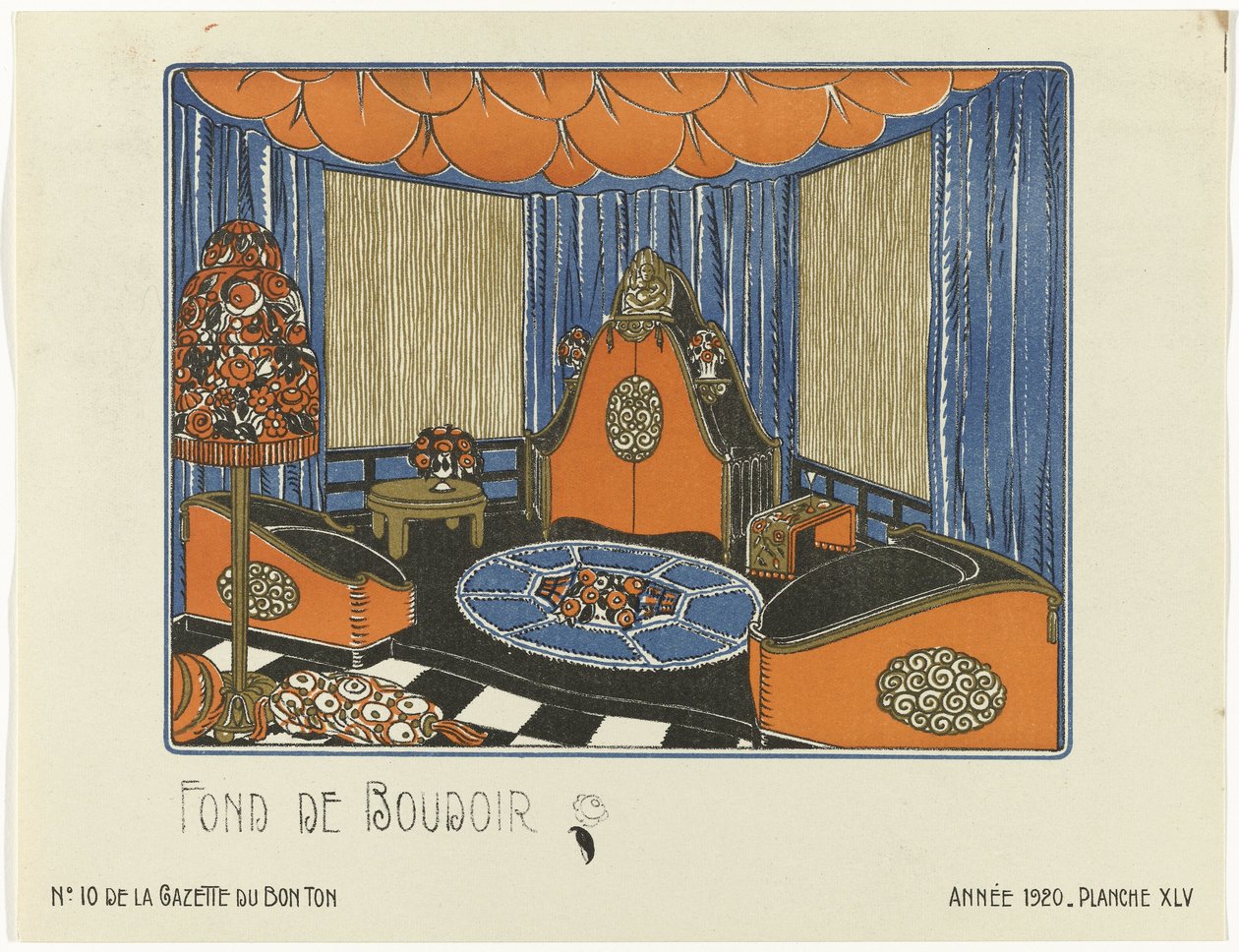 Gazette du Bon Ton, 1920 - nr. 10, Pl. XLV: Fond de Boudoir (titel på objekt) af Bagge and Huguet