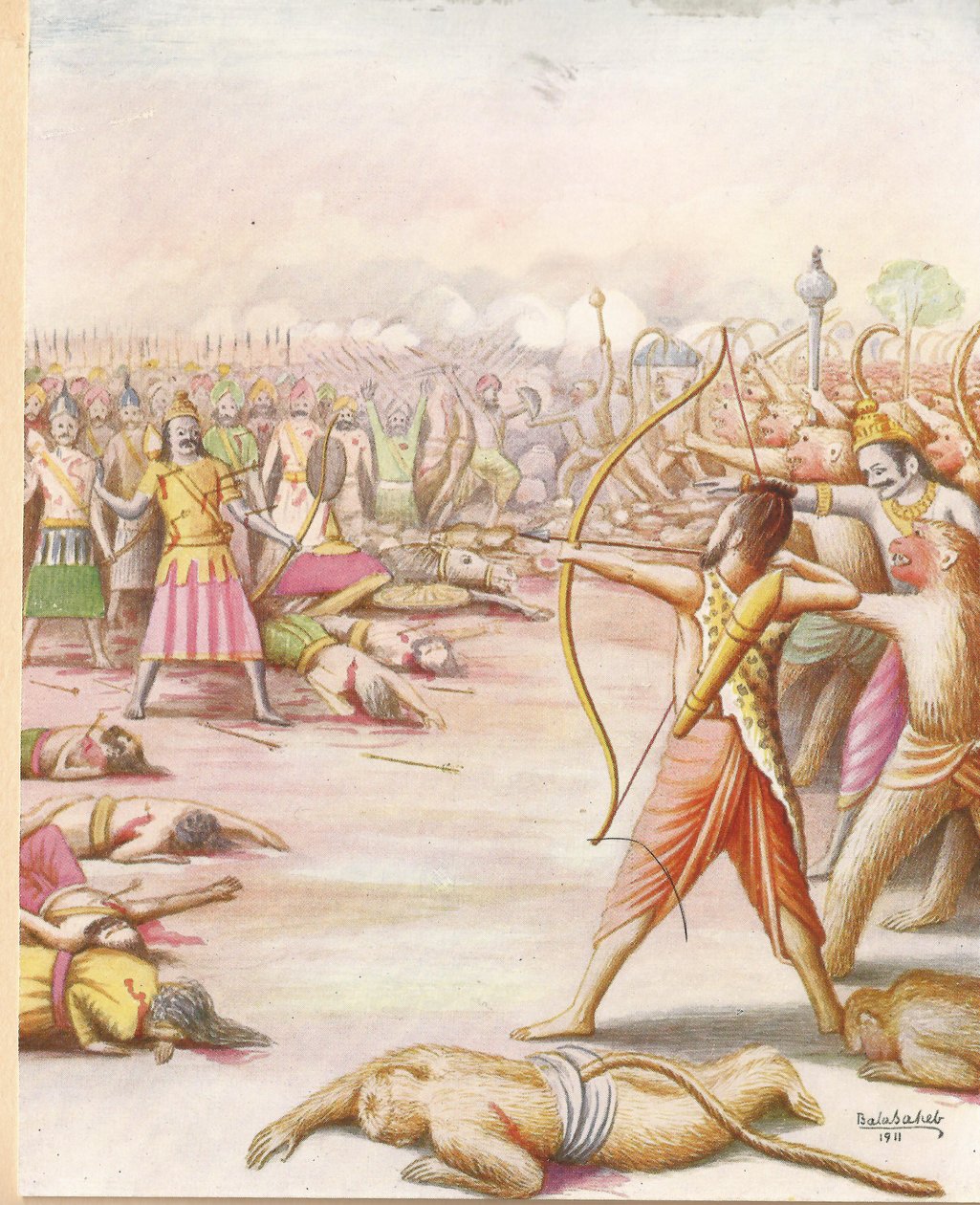 Dræbelse af Indrajit -maleri af Balasaheb Pandit Pant Pratinidhi