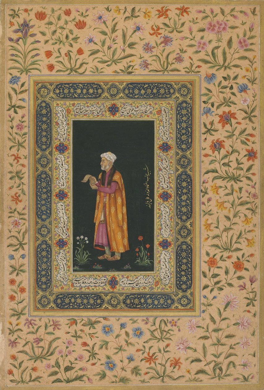 Portræt af Itimad Al-dawla, mogul-dynastiet (uigennemsigtig akvarel og guld på papir) af Balchand (attr. to)