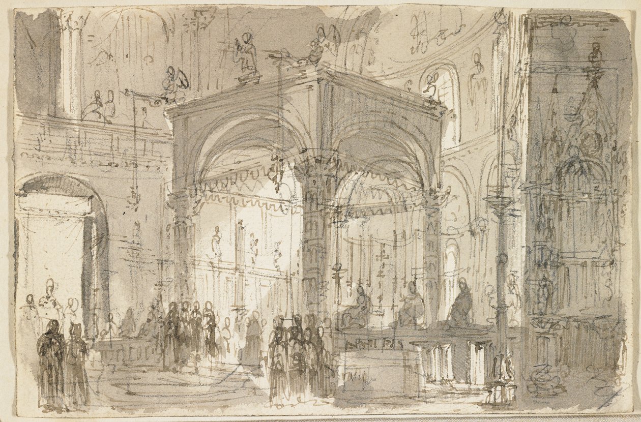 Udsigt over et højalter, måske i San Marco, Venedig af Baldassare Cavallotti