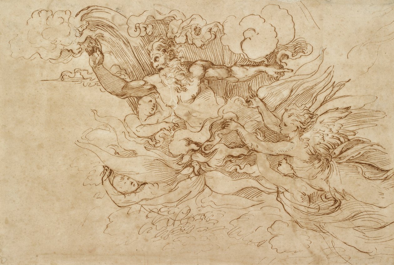 Jehova i en flammende sky, ledsaget af engle, 1500-tallet af Baldassare Peruzzi