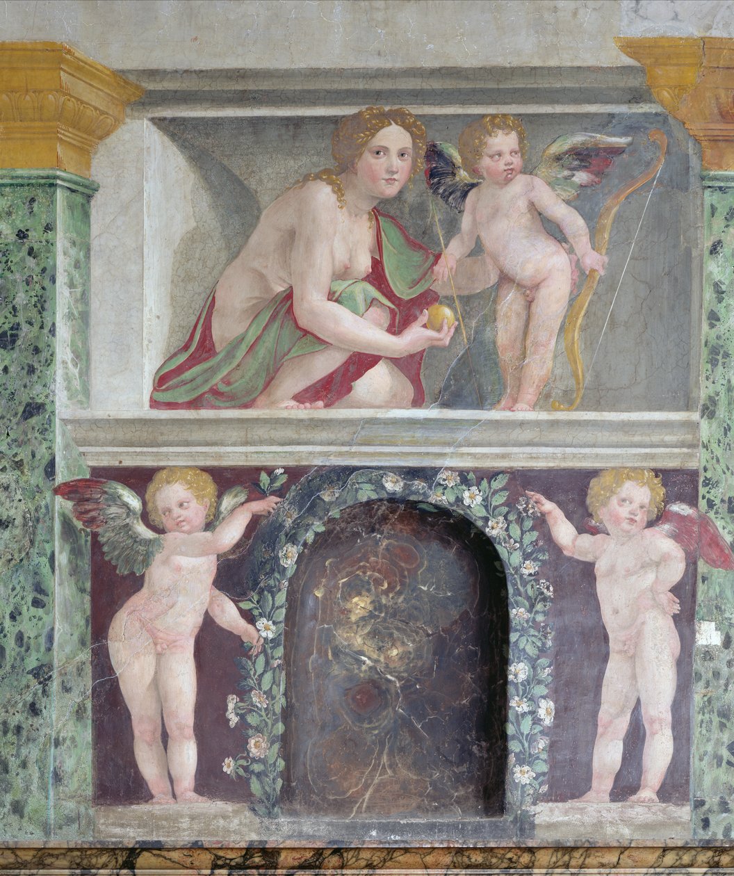 The Hall of Prospective Hall of Prospective detalje af trompe loeil niche, der forestiller Venus og Amor, 1518-19 fresco af Baldassarre Peruzzi