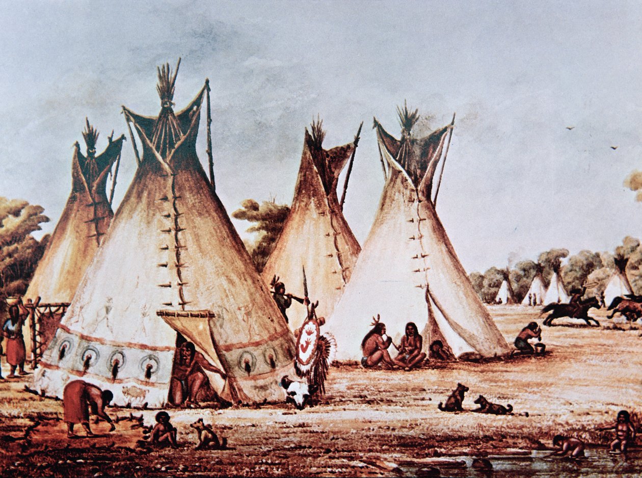 Village of the Kiowa Tribe (olie på lærred) af Baldwin Mollhausen
