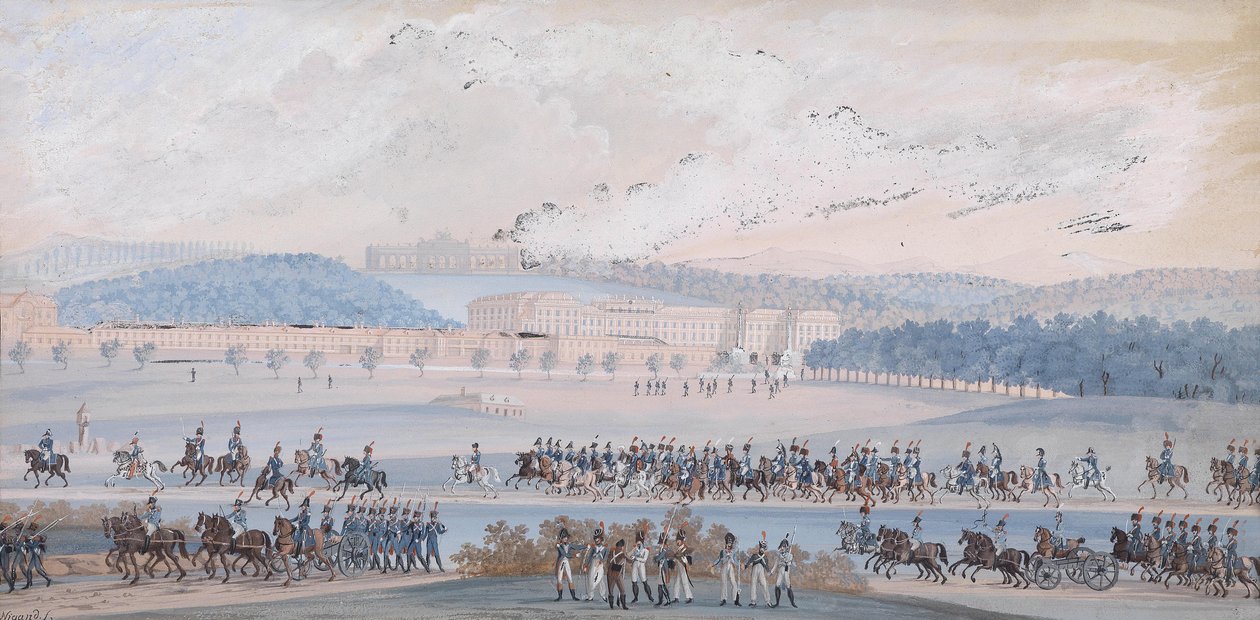 Den kejserlige hærs parade foran Schönbrunn Slot af Balthasar Wigand