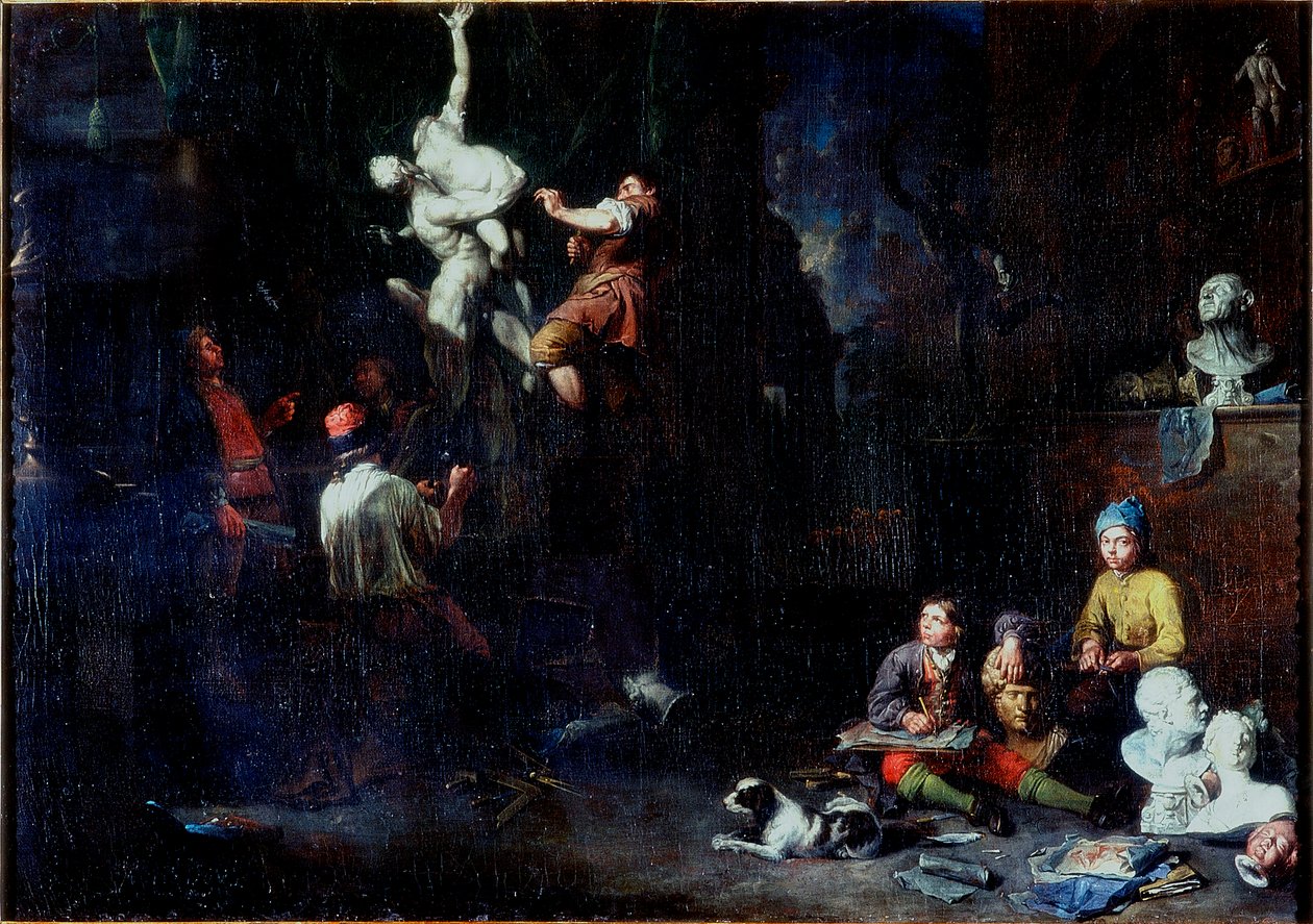 En billedhuggeres atelier, 1706 af Balthasar van den Bossche