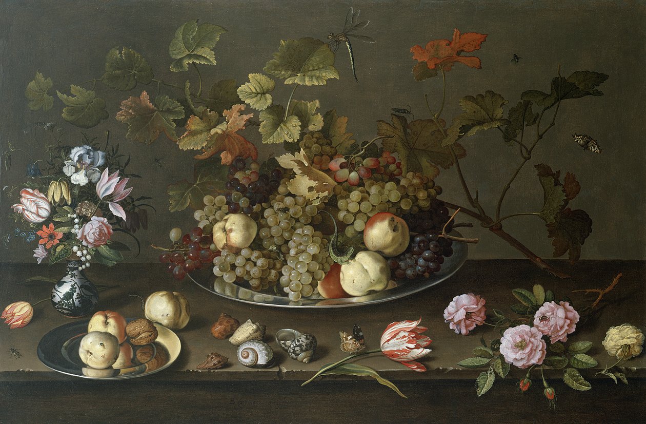 Stilleben af frugt, blomster og skaller af Balthasar van der Ast