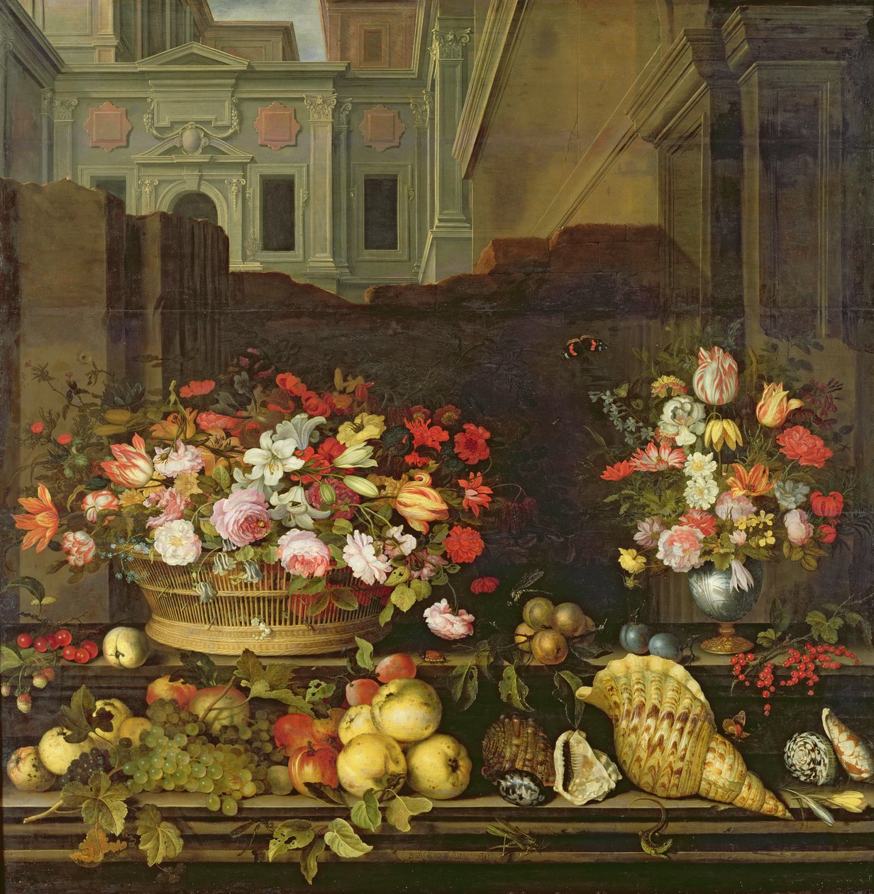 Stilleben med blomster, frugter og skaller af Balthasar van der Ast