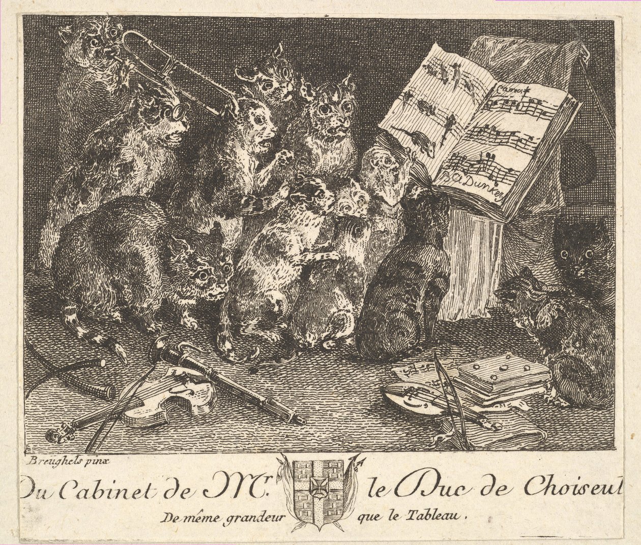Koncert af katte, efter maleriet i samlingen af Duc de Choiseul, før 1771. af Balthasar Anton Dunker